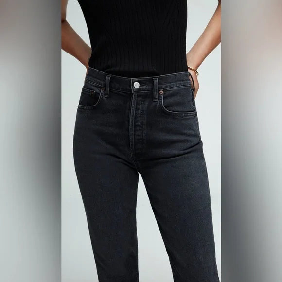 AGOLDE Riley High Rise Straight - Black - Size 23